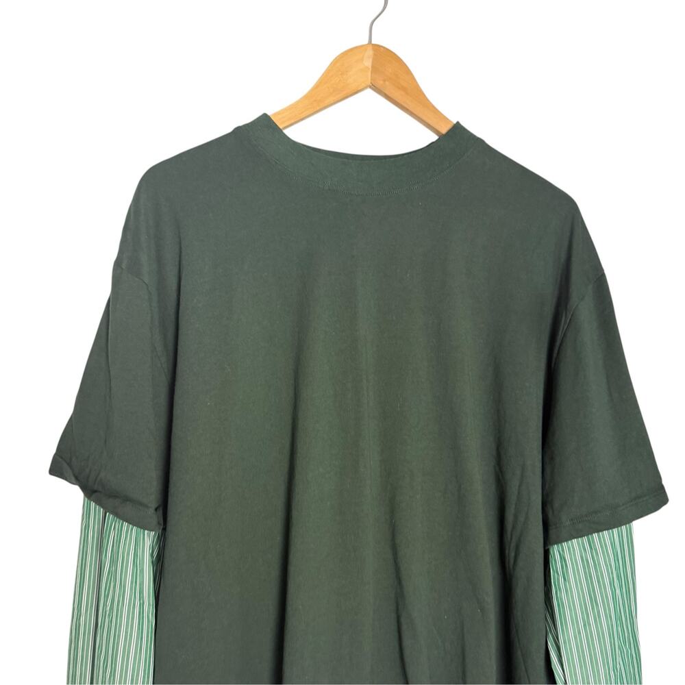 Lioness Bottega Green Layered Mix Media Crewneck Tee Striped Long Sleeve Shirt S - Picture 5 of 10